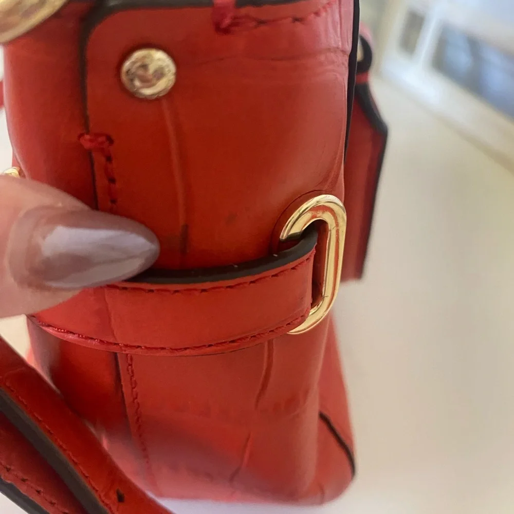 Coach Red Coral Croc-Embossed Leather Bag with Crossbody Strap